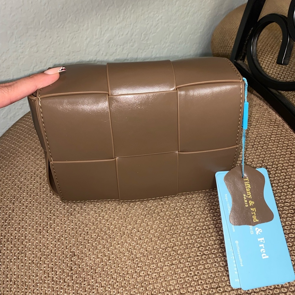 Real Brown Leather Woven Leather Crossbody Bag from Tiffany & Fred